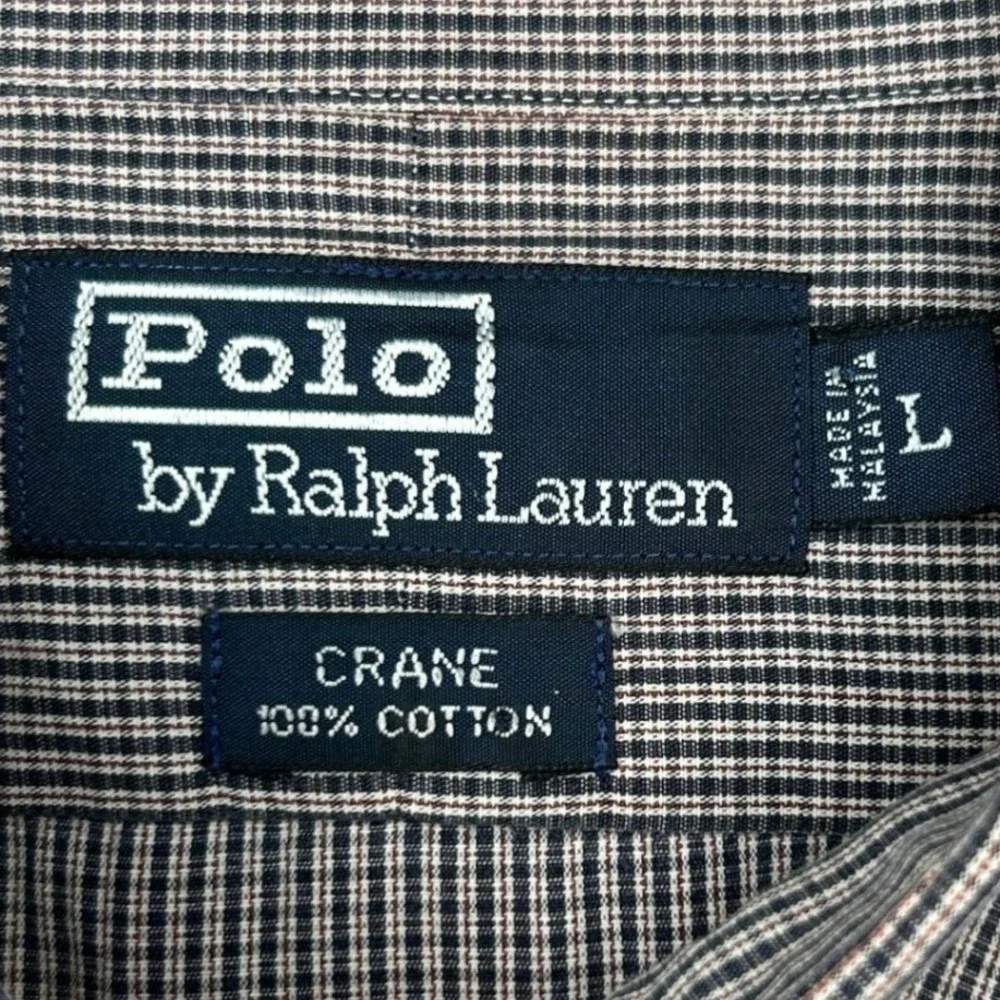 Polo‎ Ralph Lauren Crane Button Down Shirt L Men's Navy Blue Micro Check Cotton